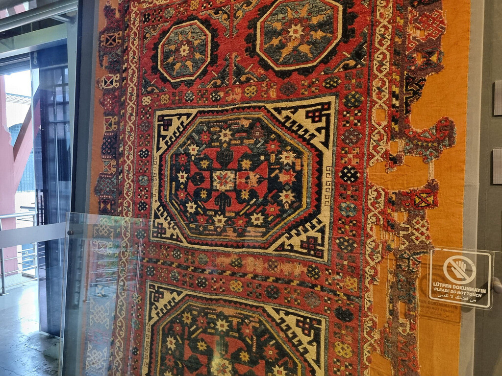 A large-medallion Bergama carpet, also known as a Holbein-type large-medallion carpet, displayed at the Museum of Turkish and Islamic Arts in Istanbul and reflecting the Turkish carpet designs that inspired Renaissance painters